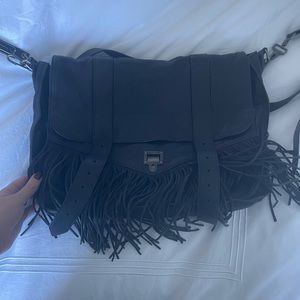 Large crossbody black fringe bag